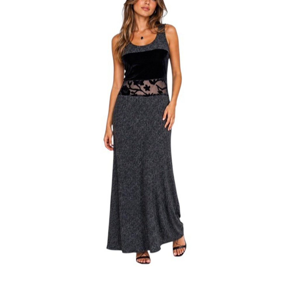 CITRON SANTA MONICA Size Brown Burnout Velvet Lace Silk VINTAGE Maxi Tank Dress